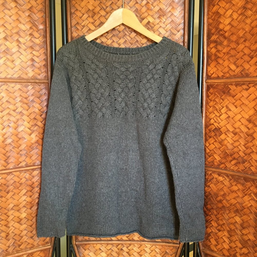 Roots Grey Cable Knit Wool Blend Pullover Sweater S